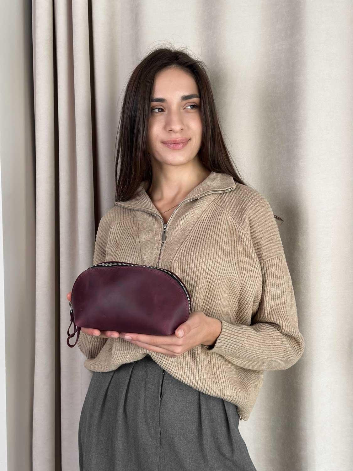 Waxed Matte Leather Makeup Bag for Women | Mirana