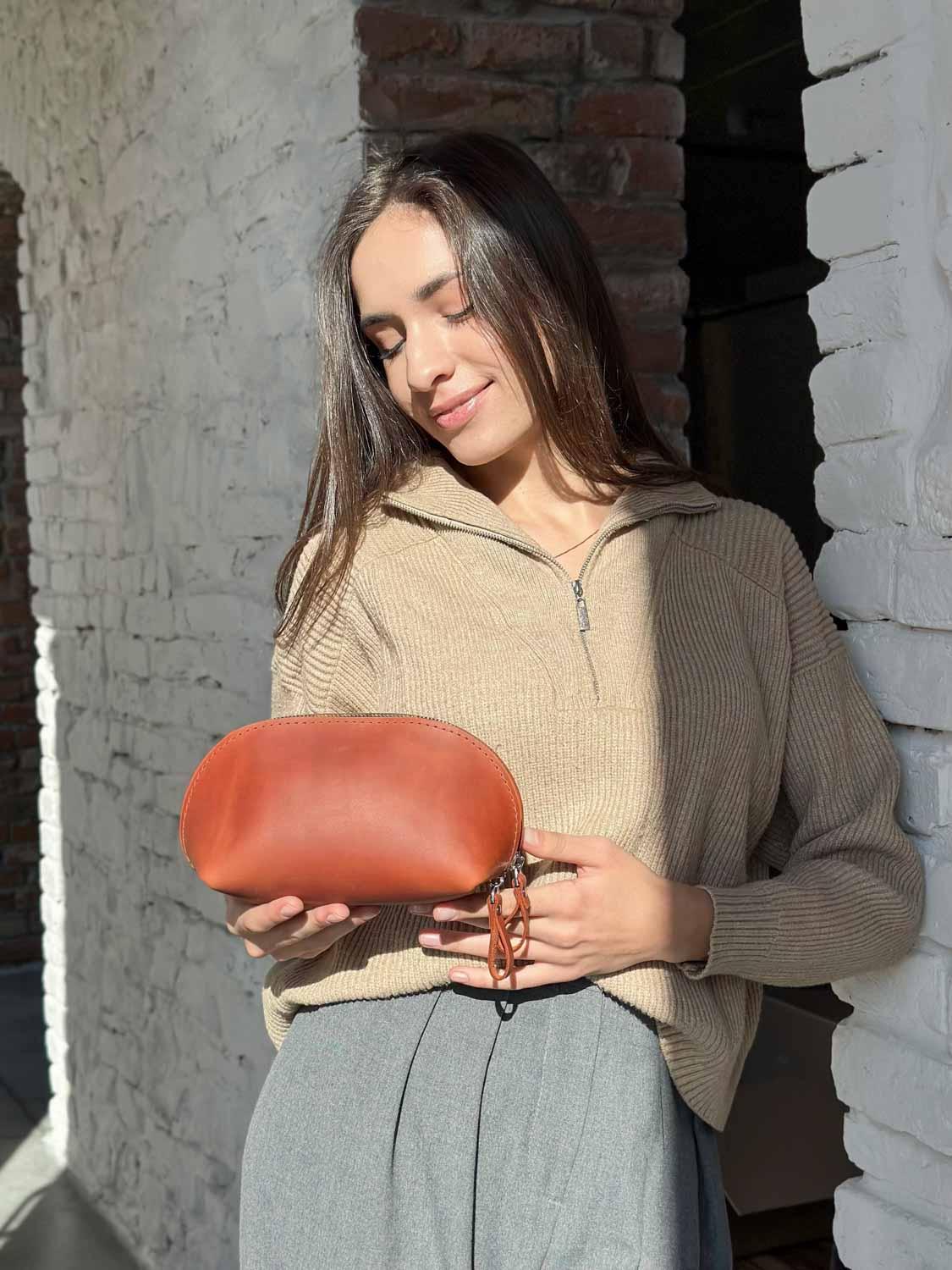 Waxed Matte Leather Makeup Bag for Women | Mirana