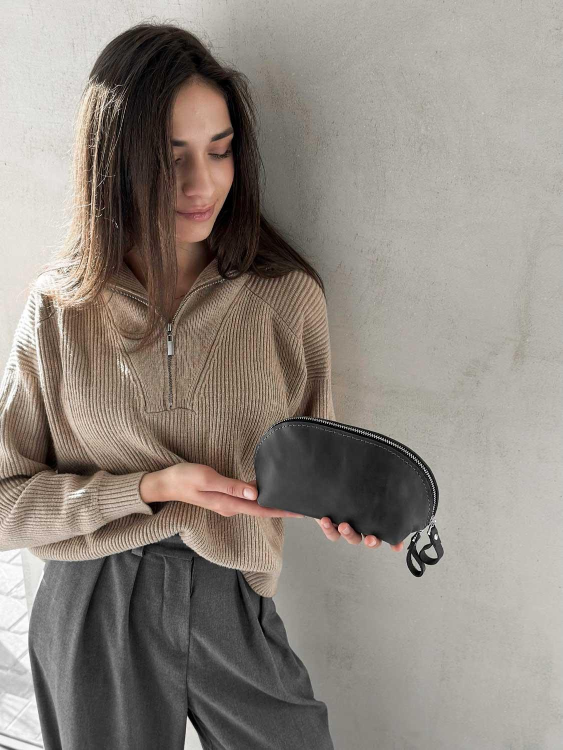 Waxed Matte Leather Makeup Bag for Women | Mirana