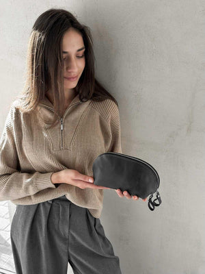 Waxed Matte Leather Makeup Bag for Women | Mirana