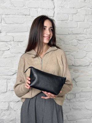 Full grain Leather Makeup Bag - Allure | Graini Black - Wenderfarer