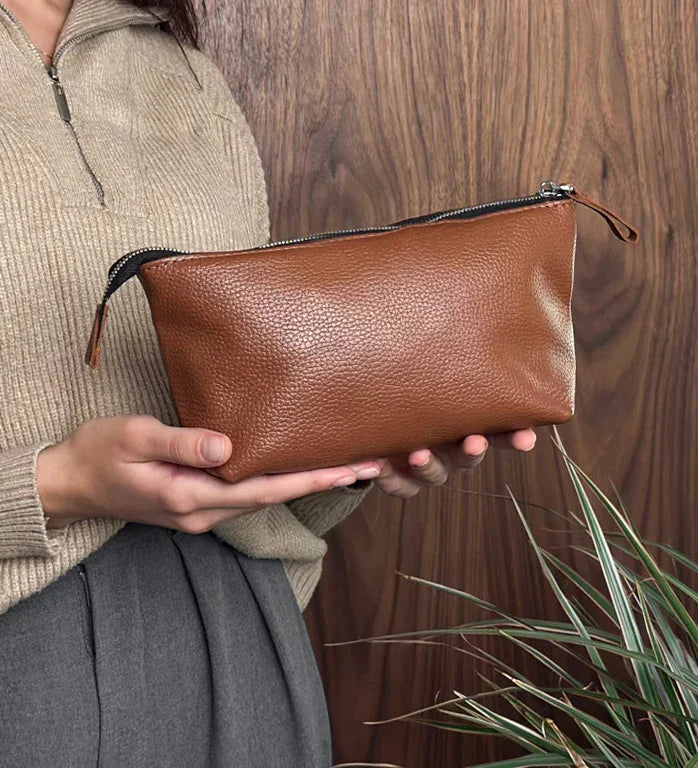 Grainy Leather Cosmetic Bag – Zippered Travel Pouch for Women | Allure