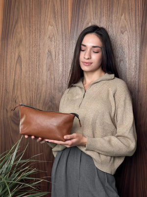 Grainy Leather Cosmetic Bag – Zippered Travel Pouch for Women | Allure