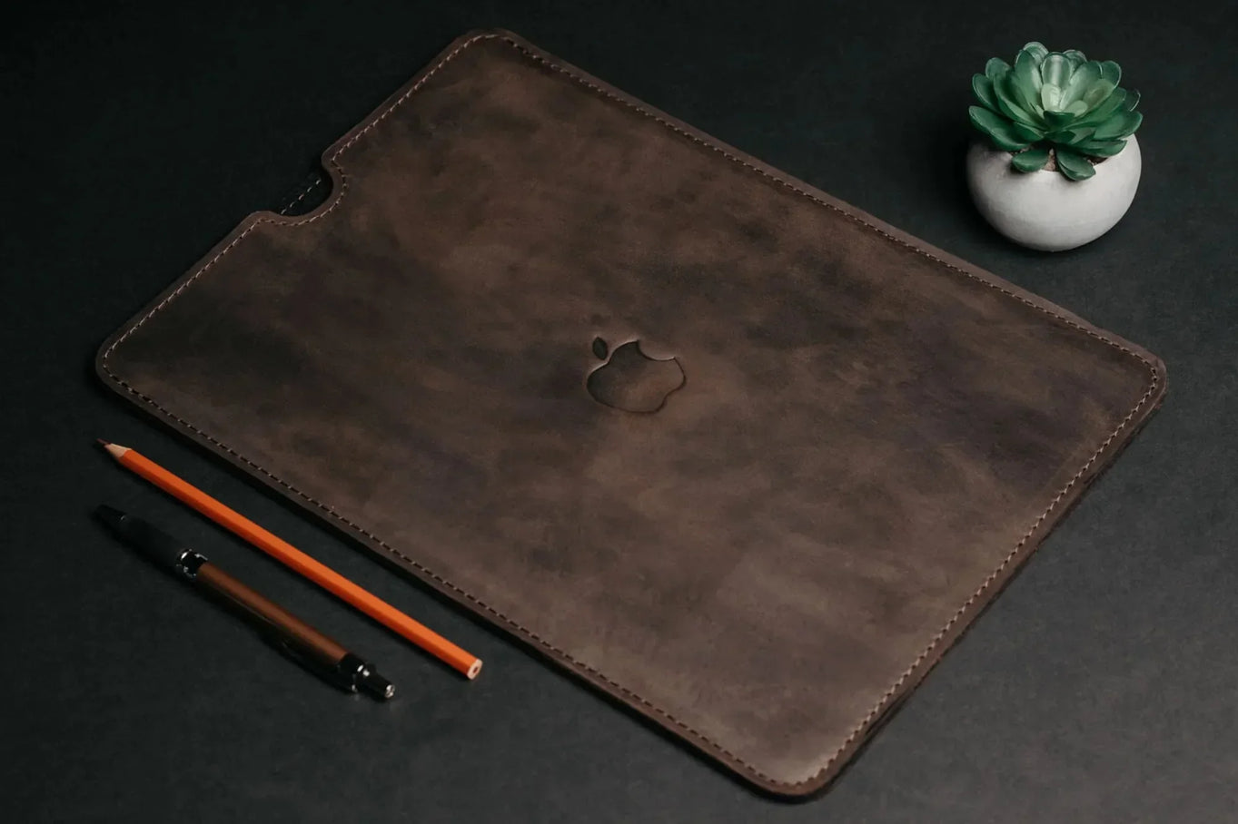 Waxed Matte Leather MacBook Case – Open Edge for Charging | Flatcase