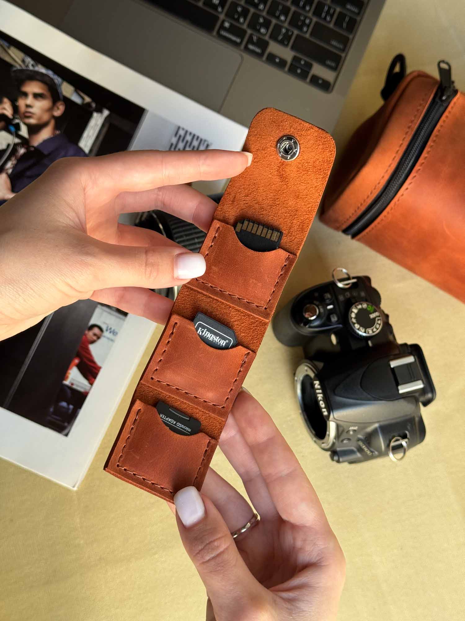 Leather SD Card Holder – 3-Slot Compact Organizer for Photographers