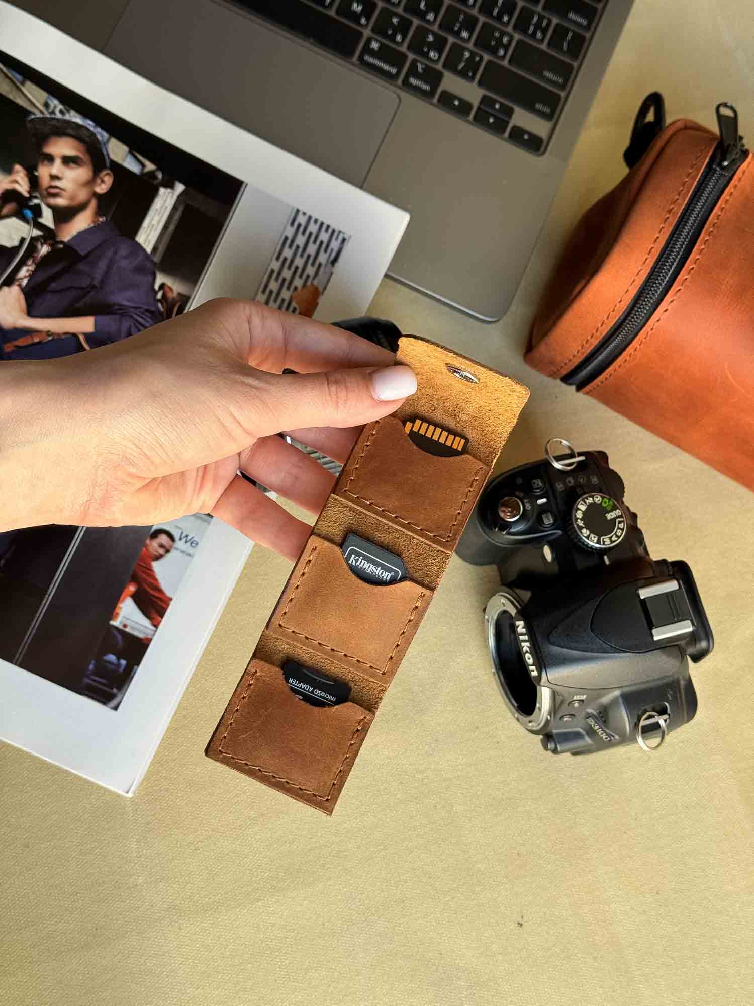 Leather SD Card Holder – 3-Slot Compact Organizer for Photographers