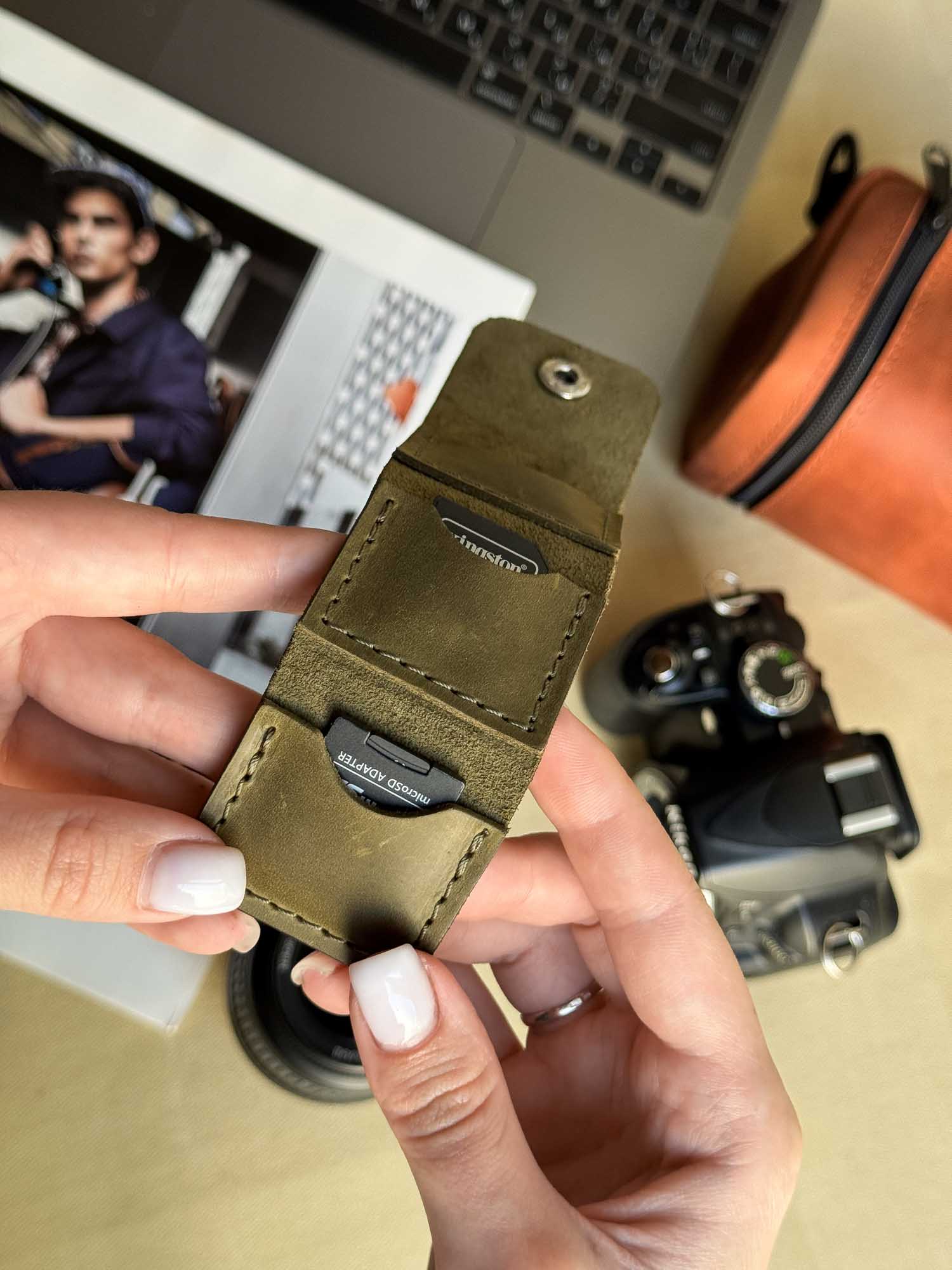 Leather SD Card Holder – 3-Slot Compact Organizer for Photographers