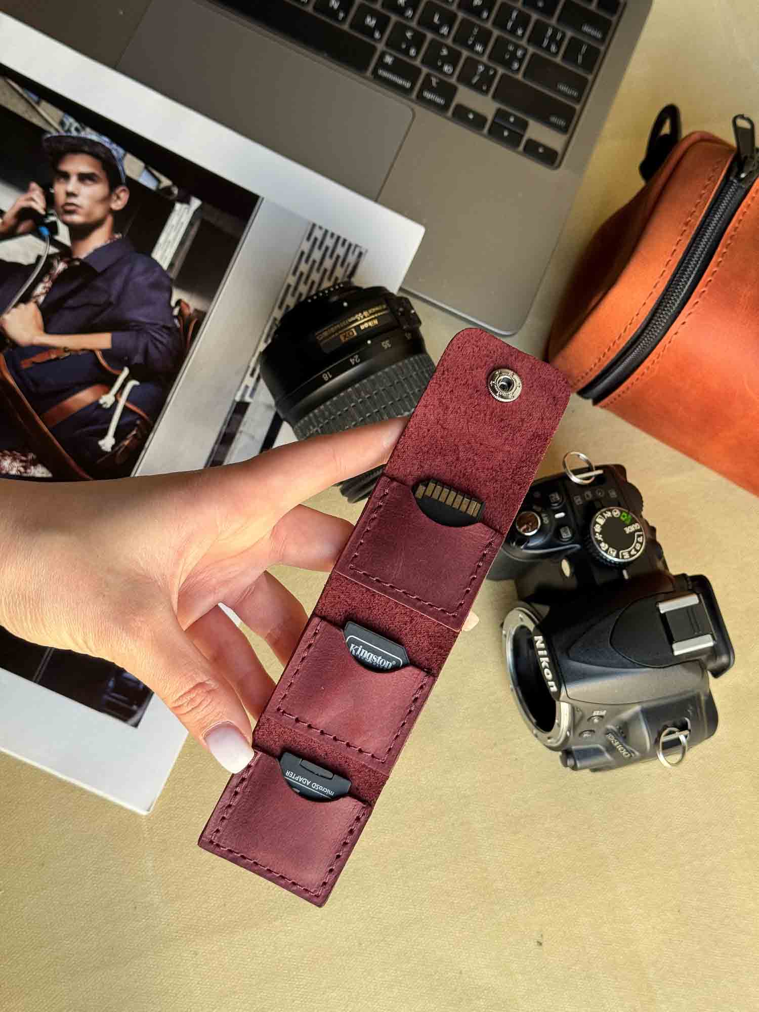 Leather SD Card Holder – 3-Slot Compact Organizer for Photographers