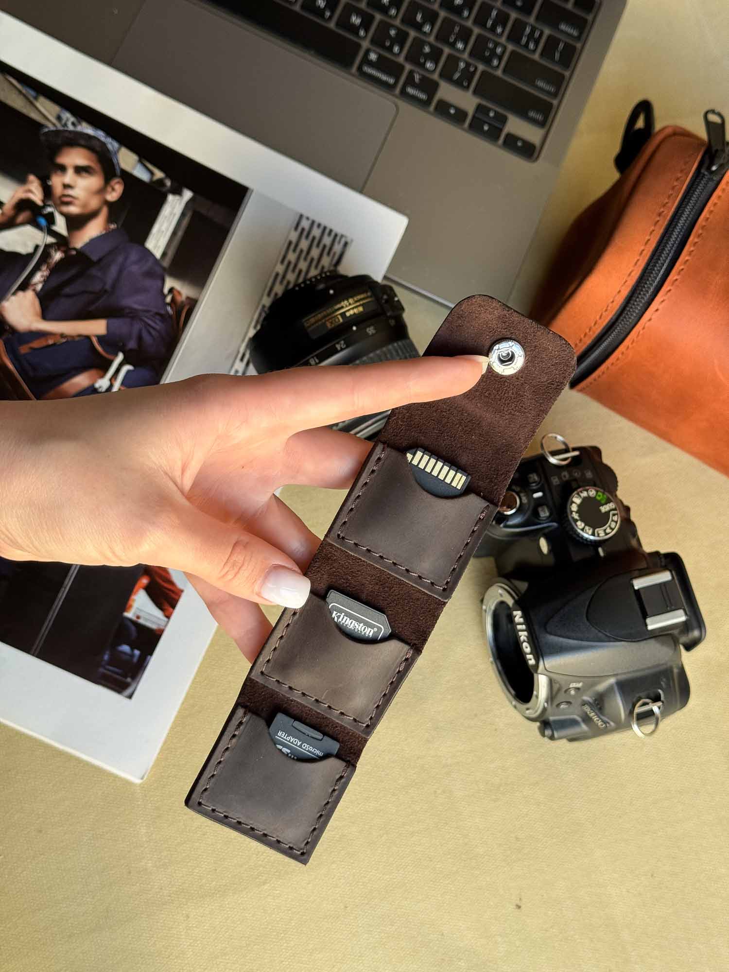 Leather SD Card Holder – 3-Slot Compact Organizer for Photographers