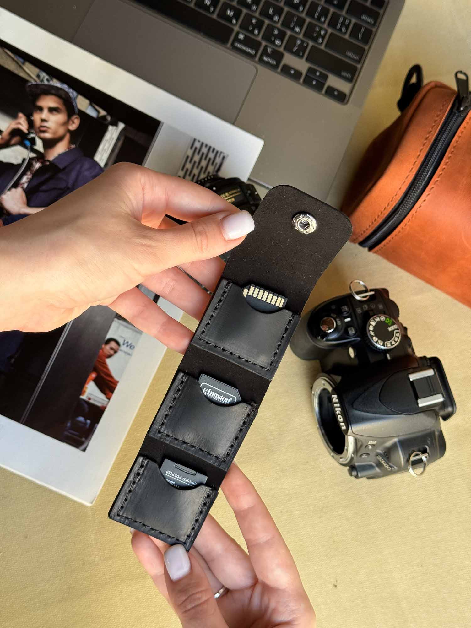 Leather SD Card Holder – 3-Slot Compact Organizer for Photographers