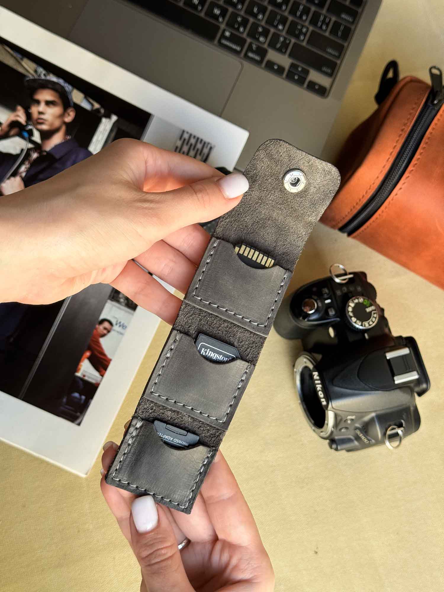 Leather SD Card Holder – 3-Slot Compact Organizer for Photographers