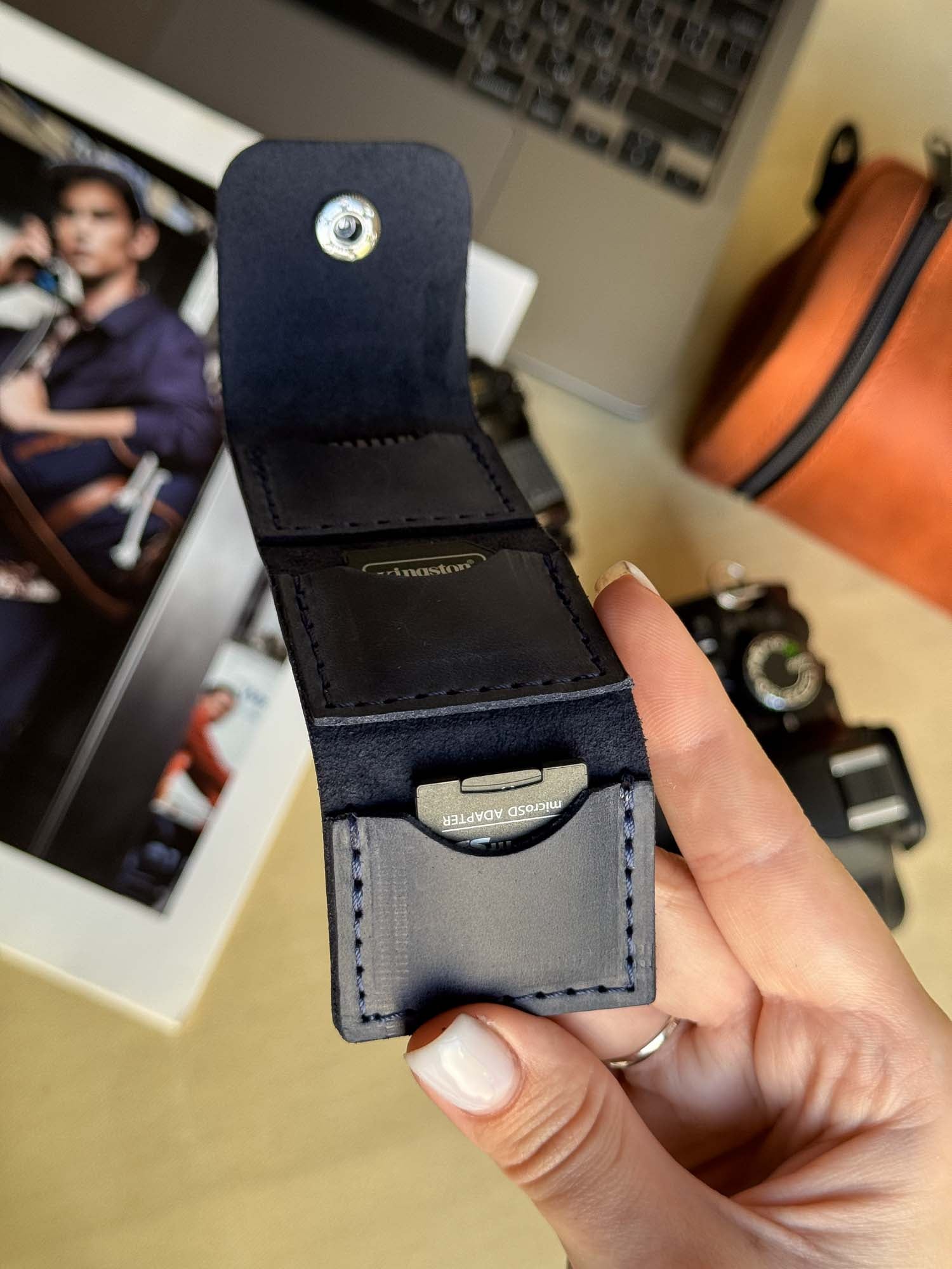Leather SD Card Holder – 3-Slot Compact Organizer for Photographers