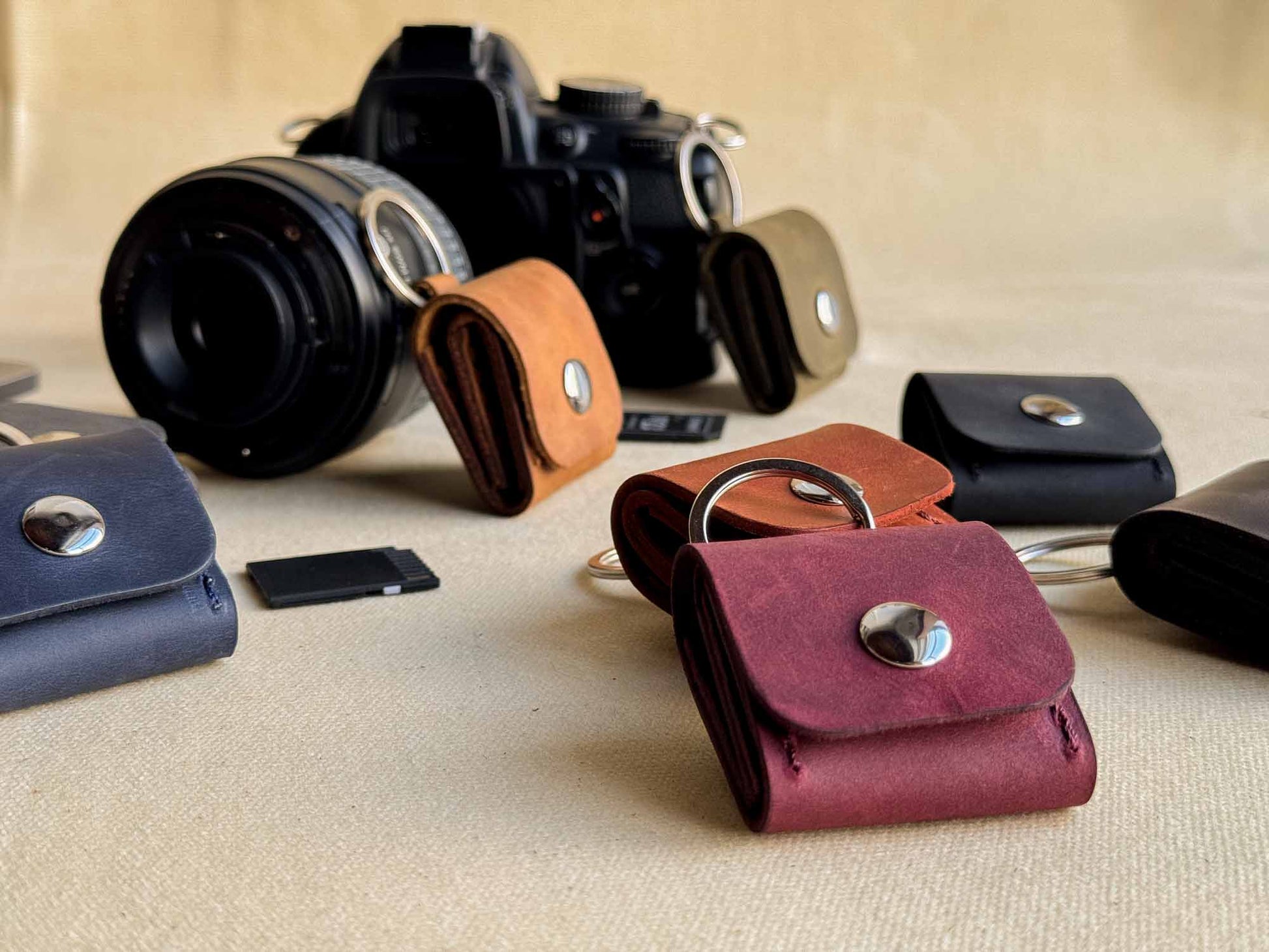 Leather SD Card Holder – 3-Slot Compact Organizer for Photographers