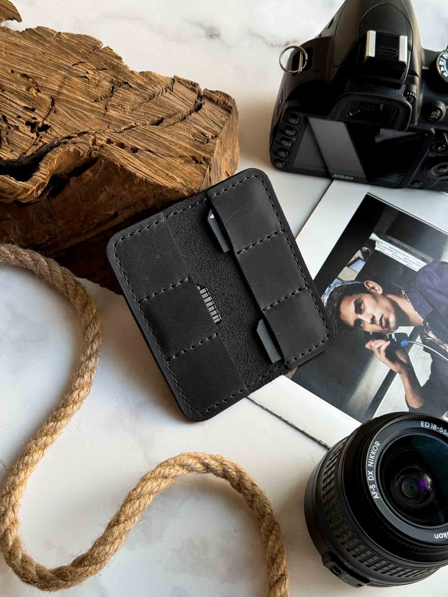 6-Slot SD Card Case – Durable Matte Leather Organizer for Photographers