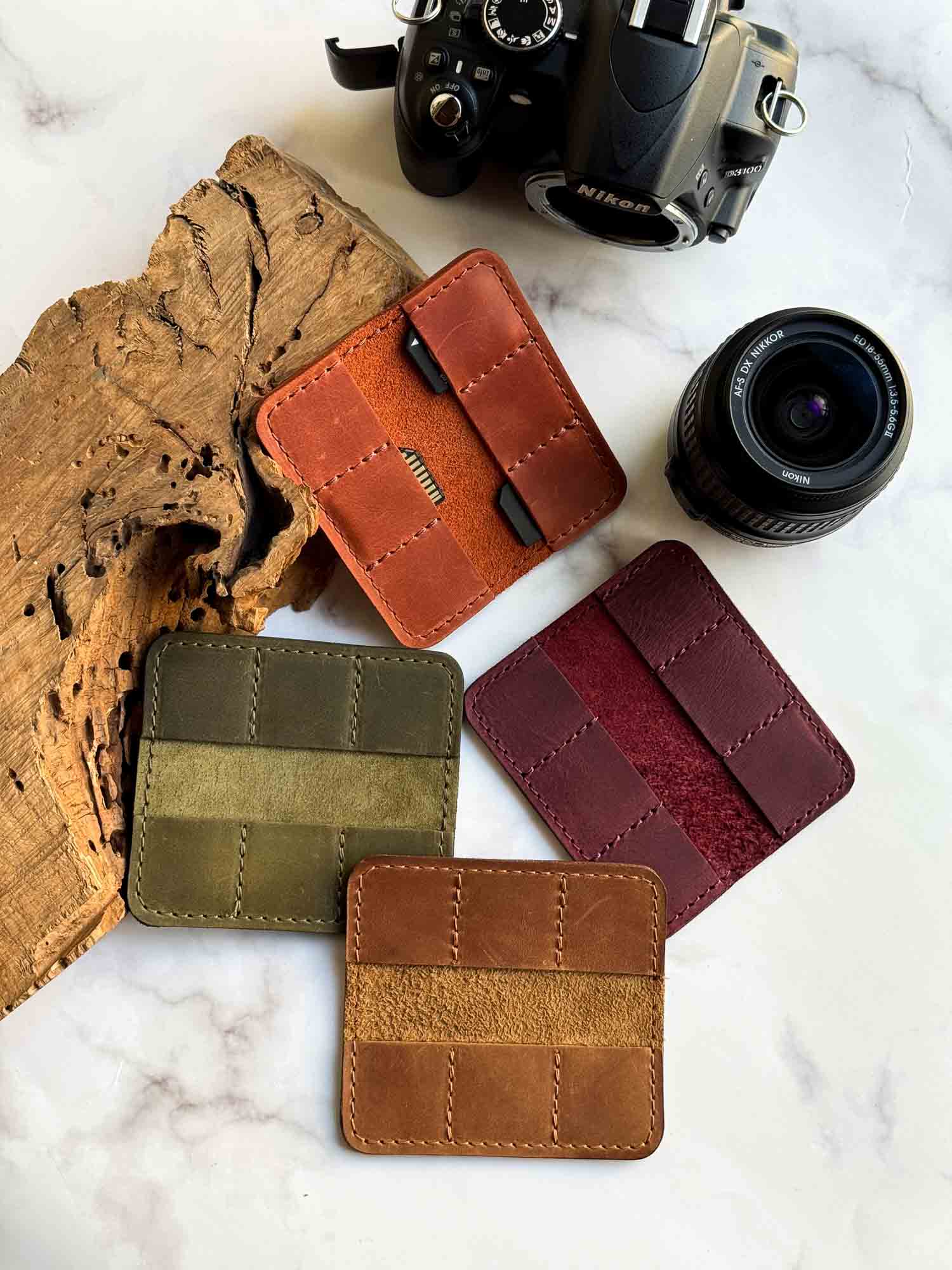 6-Slot SD Card Case – Durable Matte Leather Organizer for Photographers