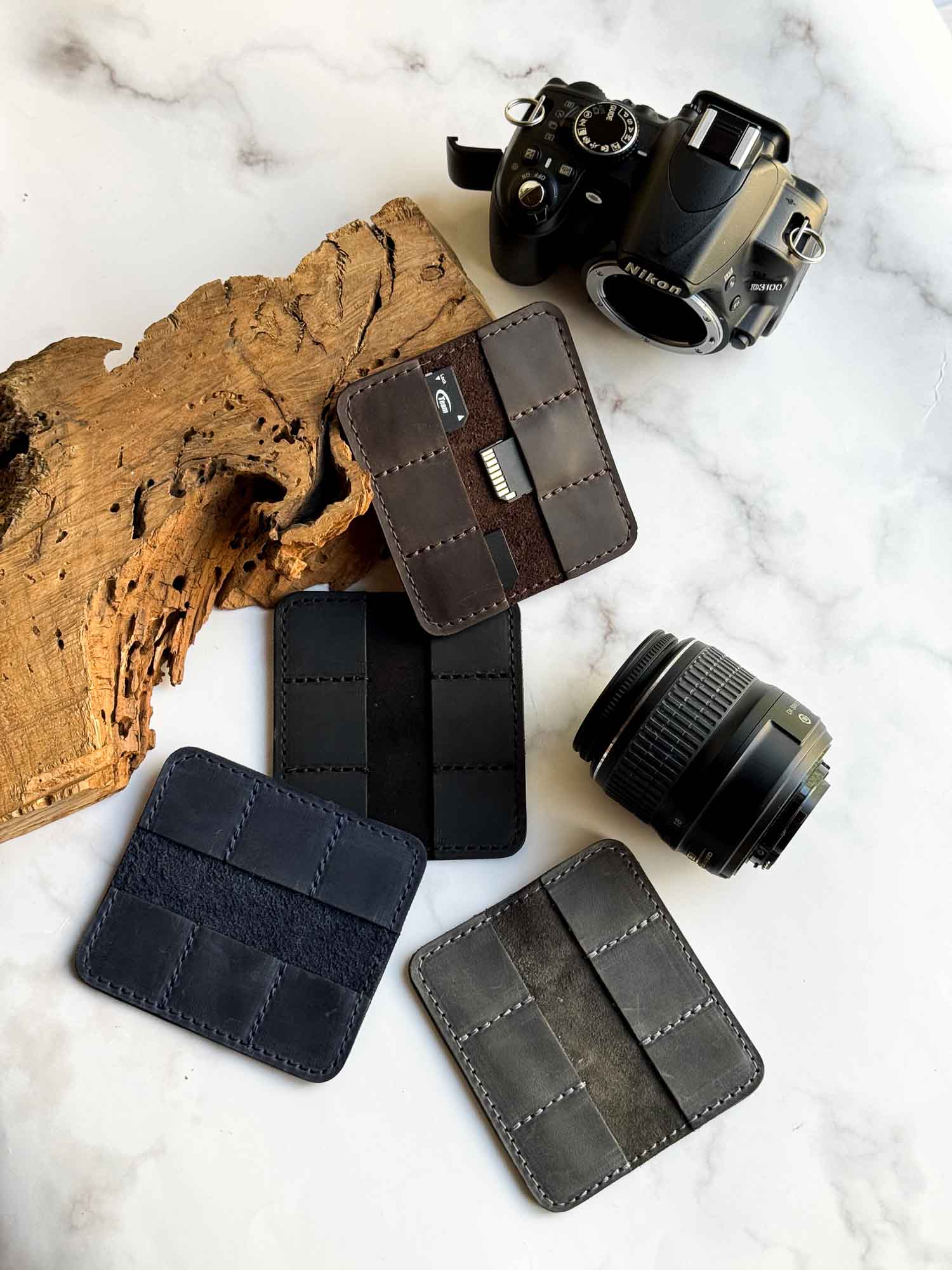 6-Slot SD Card Case – Durable Matte Leather Organizer for Photographers