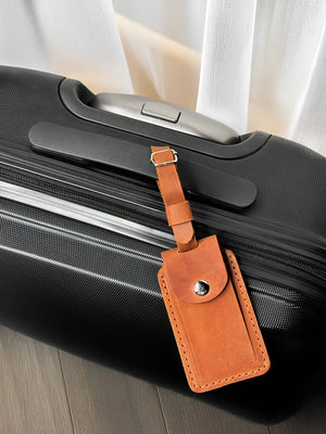 Matte Leather Luggage Tag with Pocket Travel Accessory