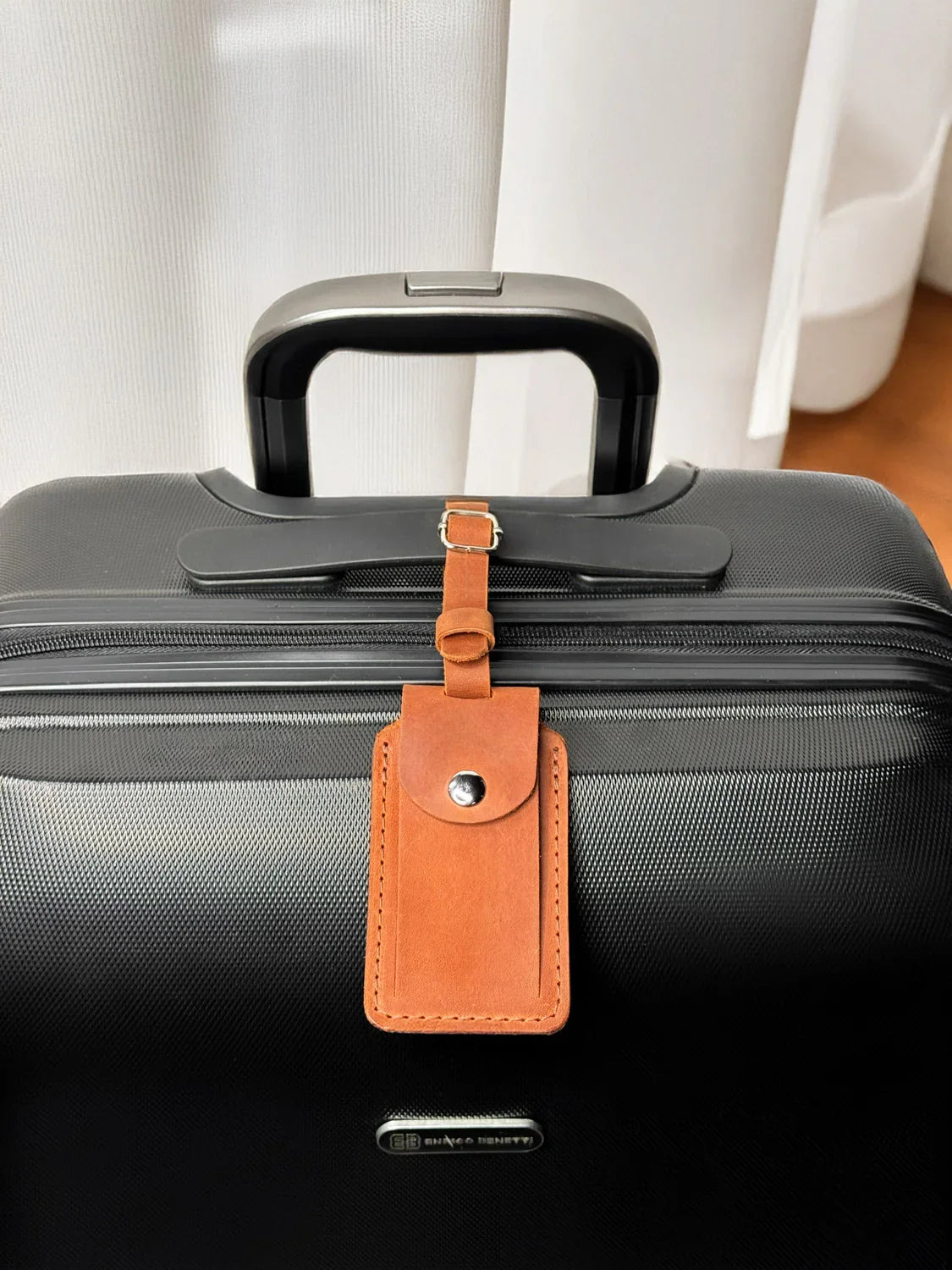 Matte Leather Luggage Tag with Pocket Travel Accessory