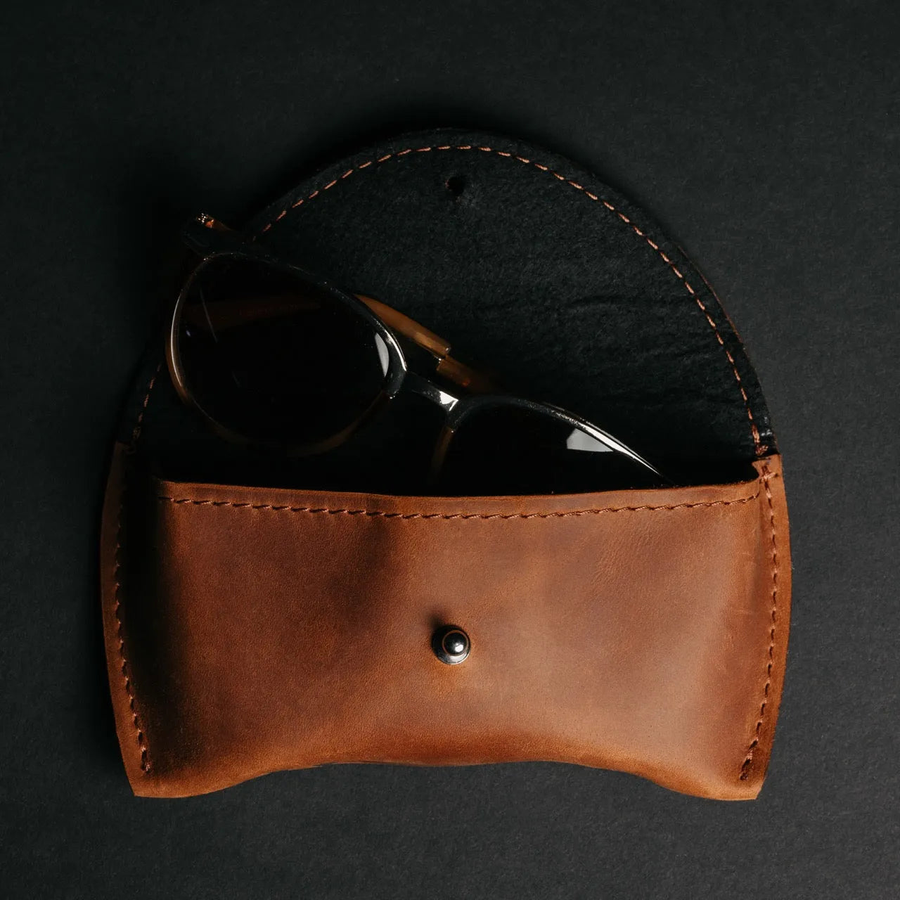 Handmade Waxed Matte Leather Case for Sunglasses