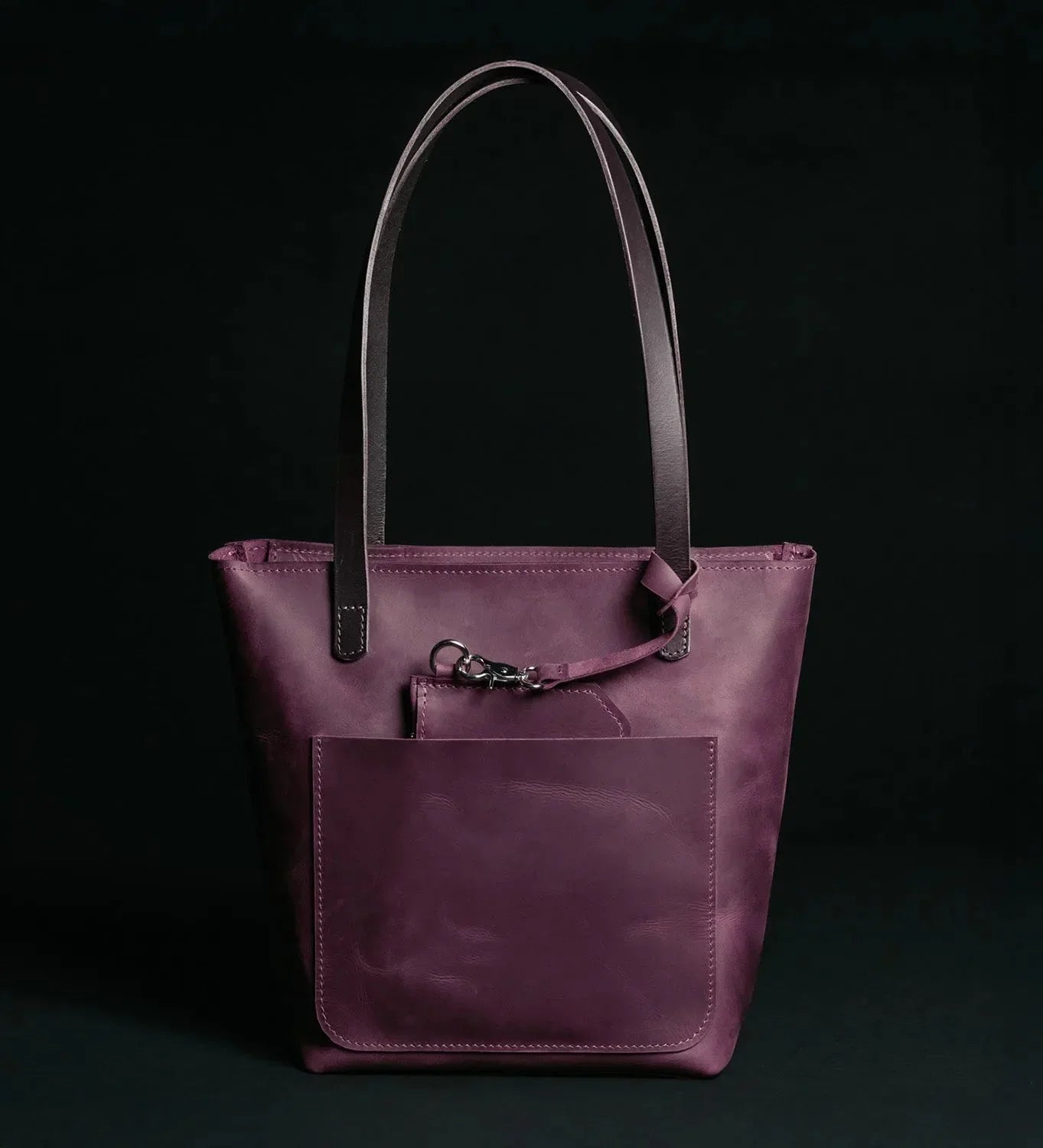 Distressed Cowhide Leather Tote Bag with Removable Pouch