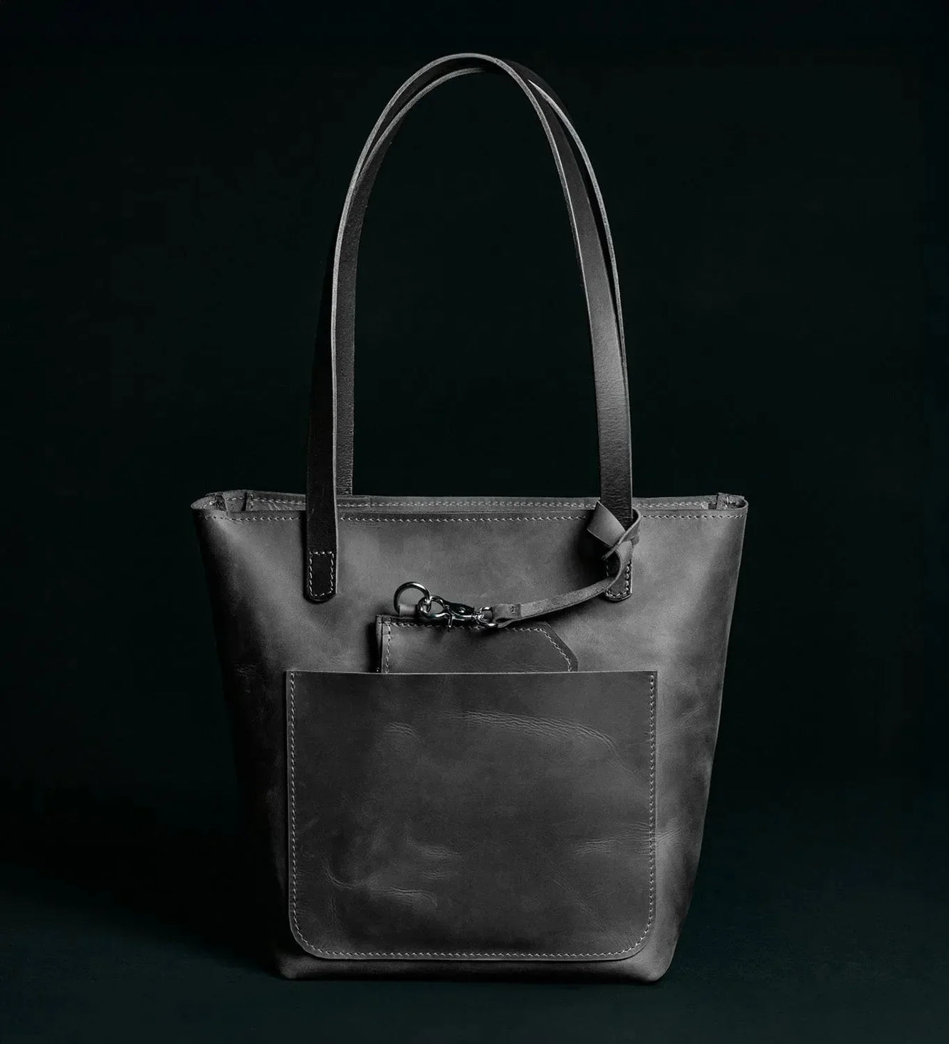 Distressed Cowhide Leather Tote Bag with Removable Pouch
