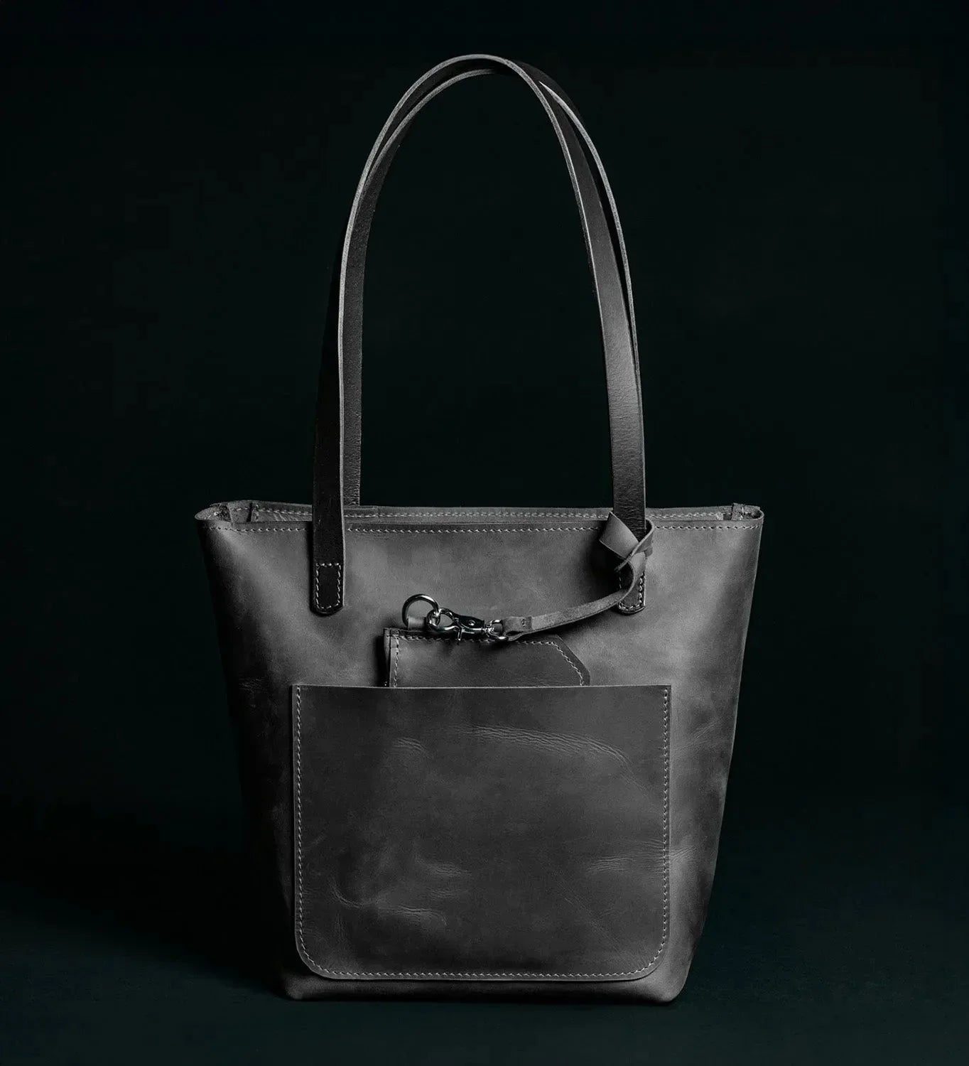 Distressed Cowhide Leather Tote Bag with Removable Pouch