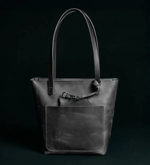 Distressed Cowhide Leather Tote Bag with Removable Pouch