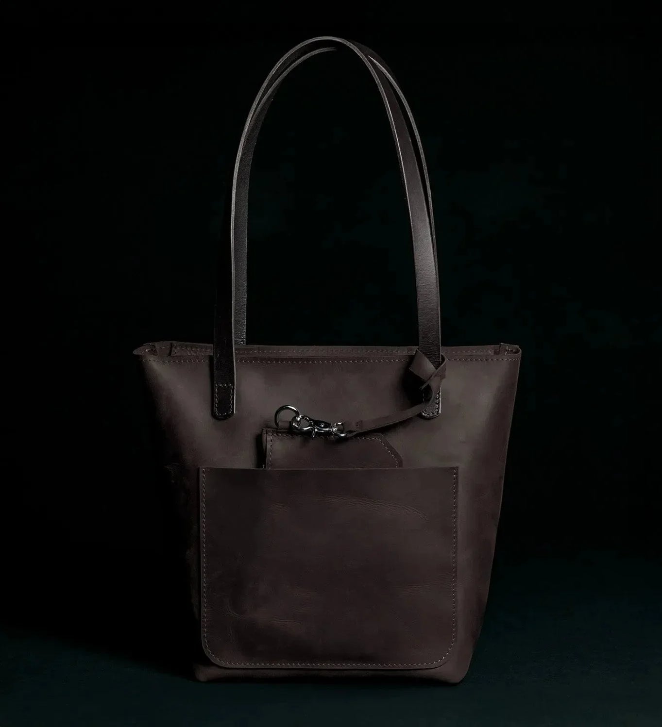 Distressed Cowhide Leather Tote Bag with Removable Pouch