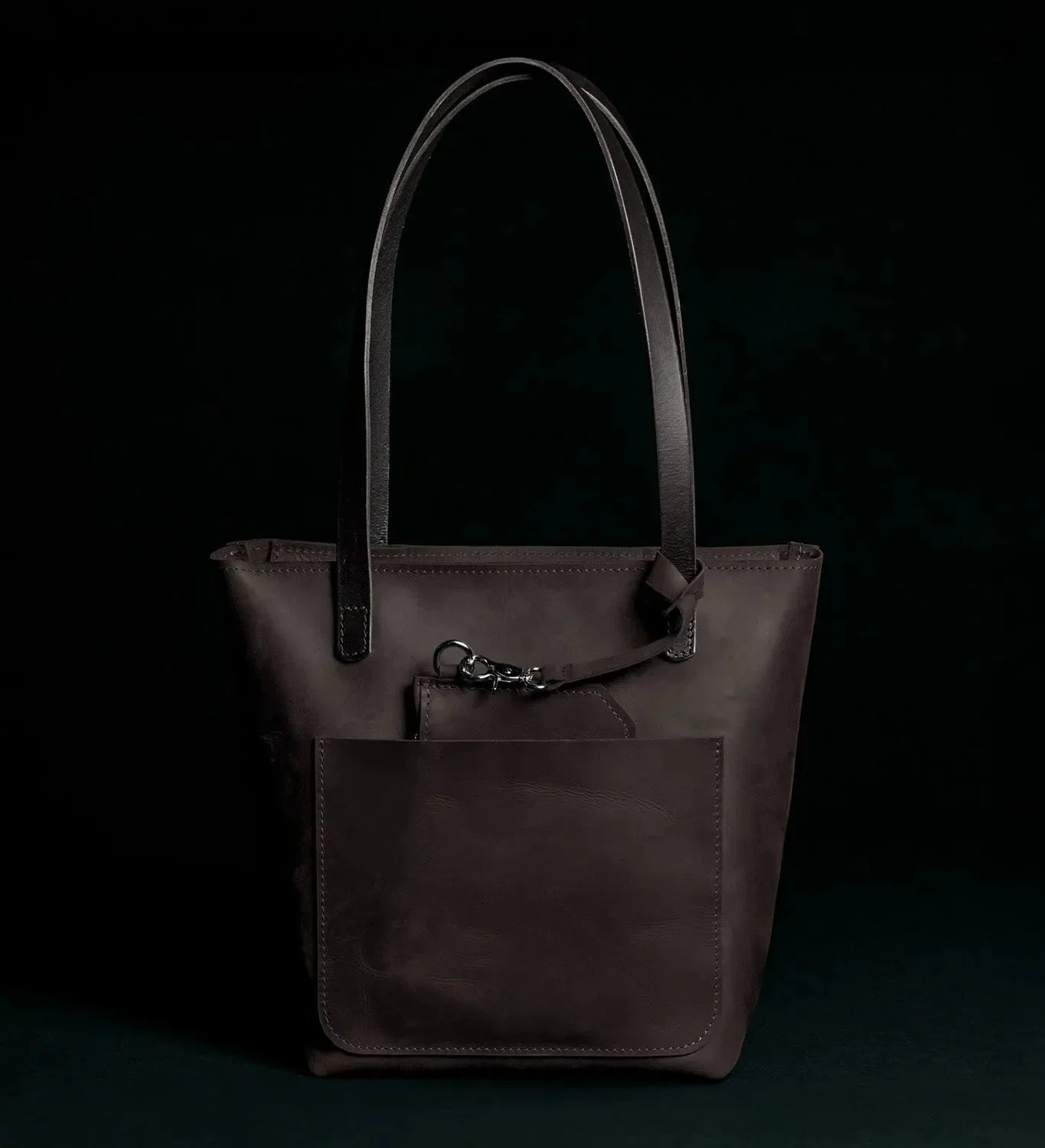 Distressed Cowhide Leather Tote Bag with Removable Pouch