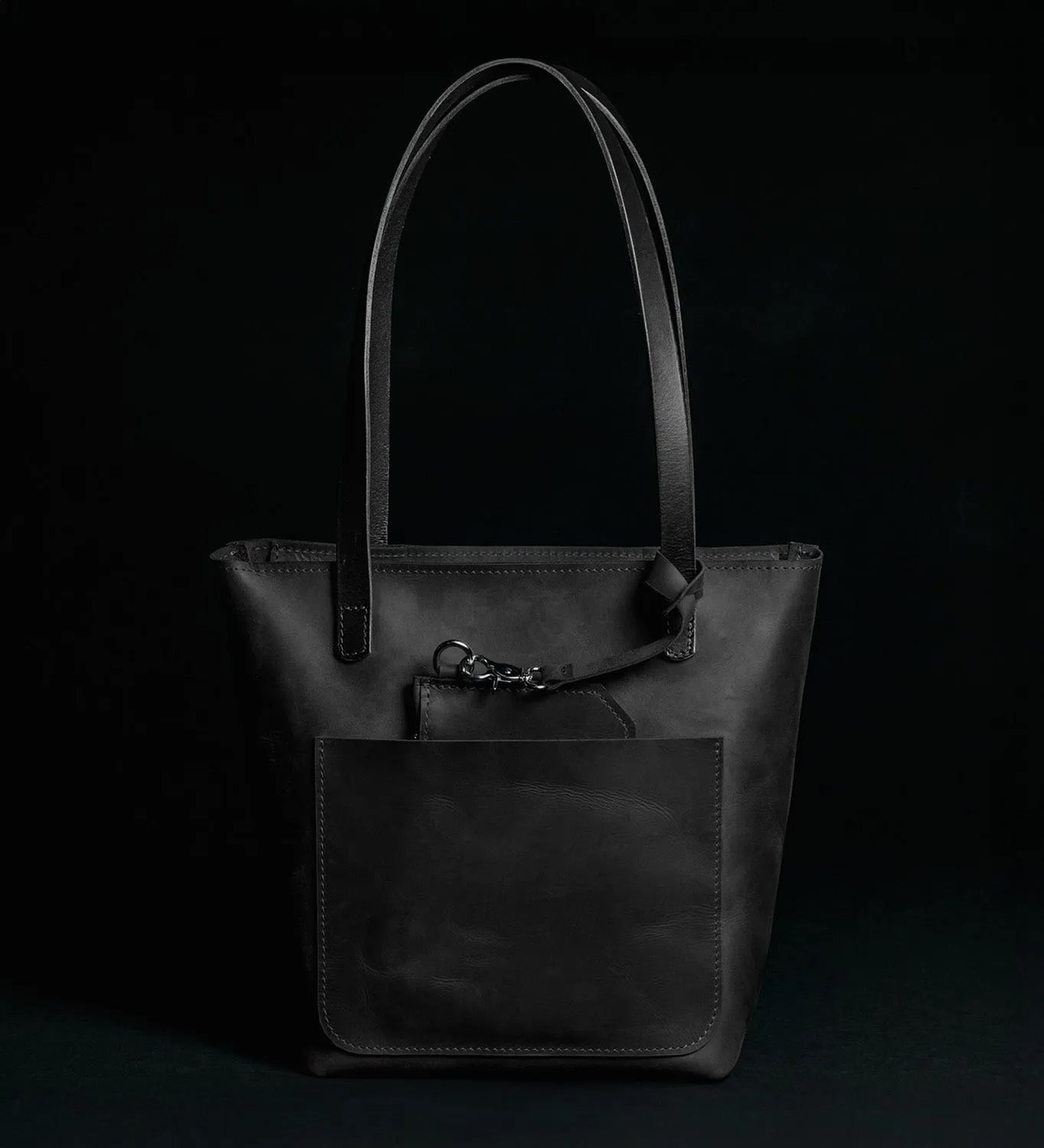 Distressed Cowhide Leather Tote Bag with Removable Pouch