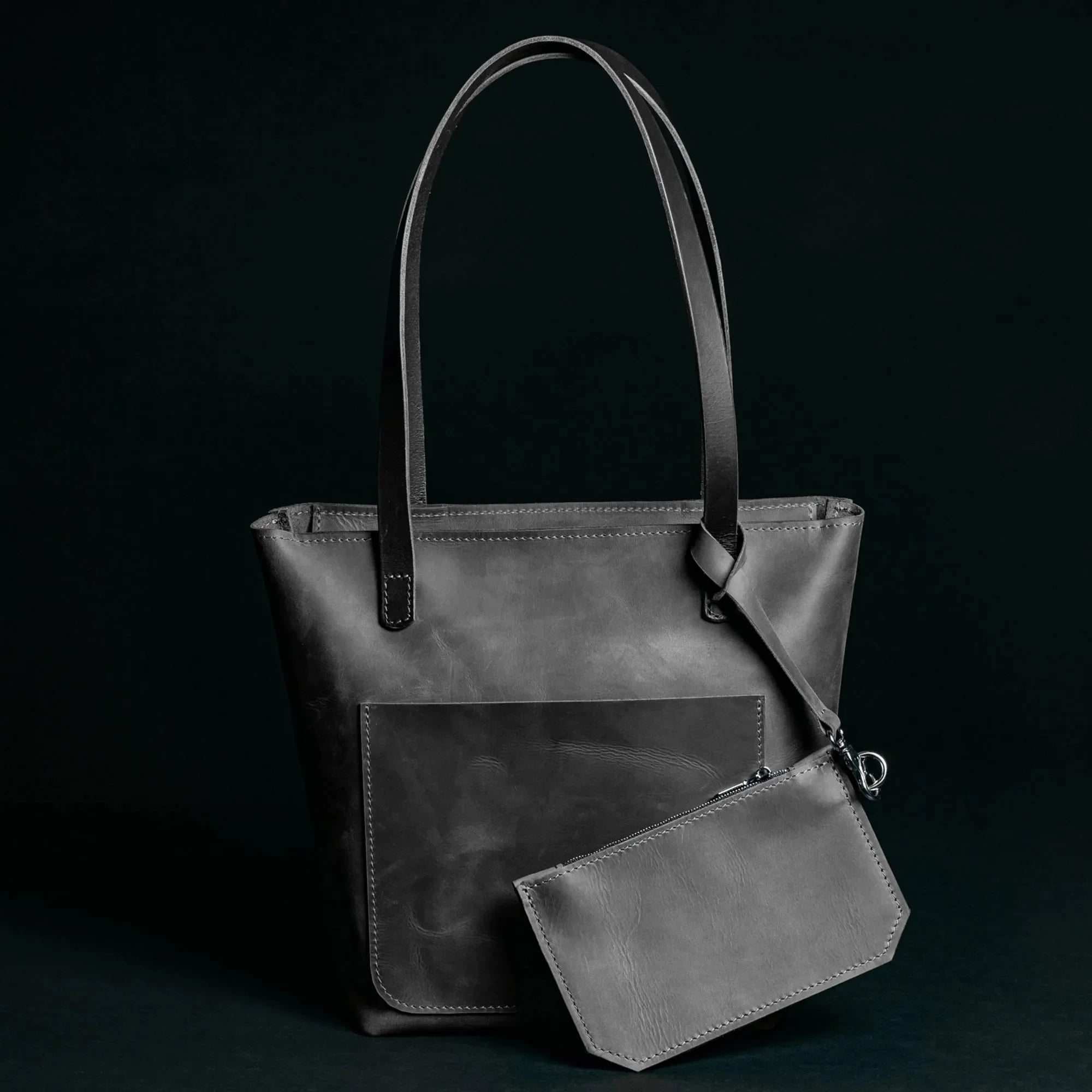 Distressed Cowhide Leather Tote Bag with Removable Pouch