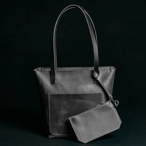 Distressed Cowhide Leather Tote Bag with Removable Pouch