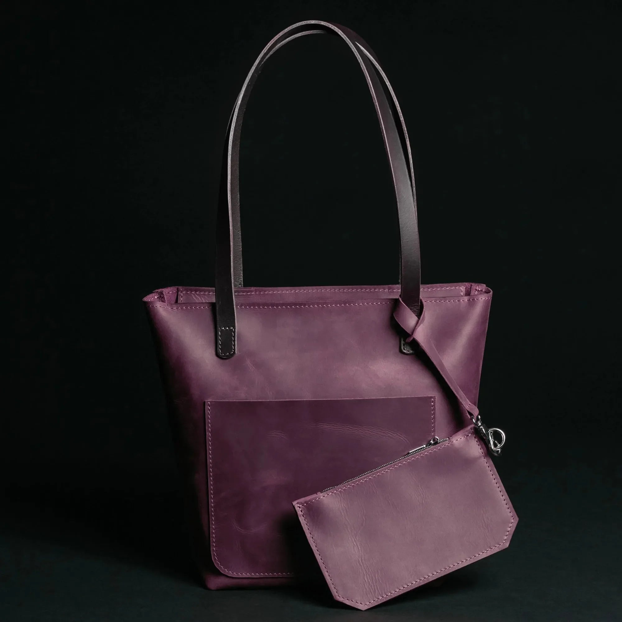 Distressed Cowhide Leather Tote Bag with Removable Pouch