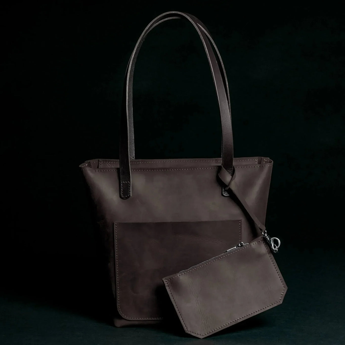 Distressed Cowhide Leather Tote Bag with Removable Pouch