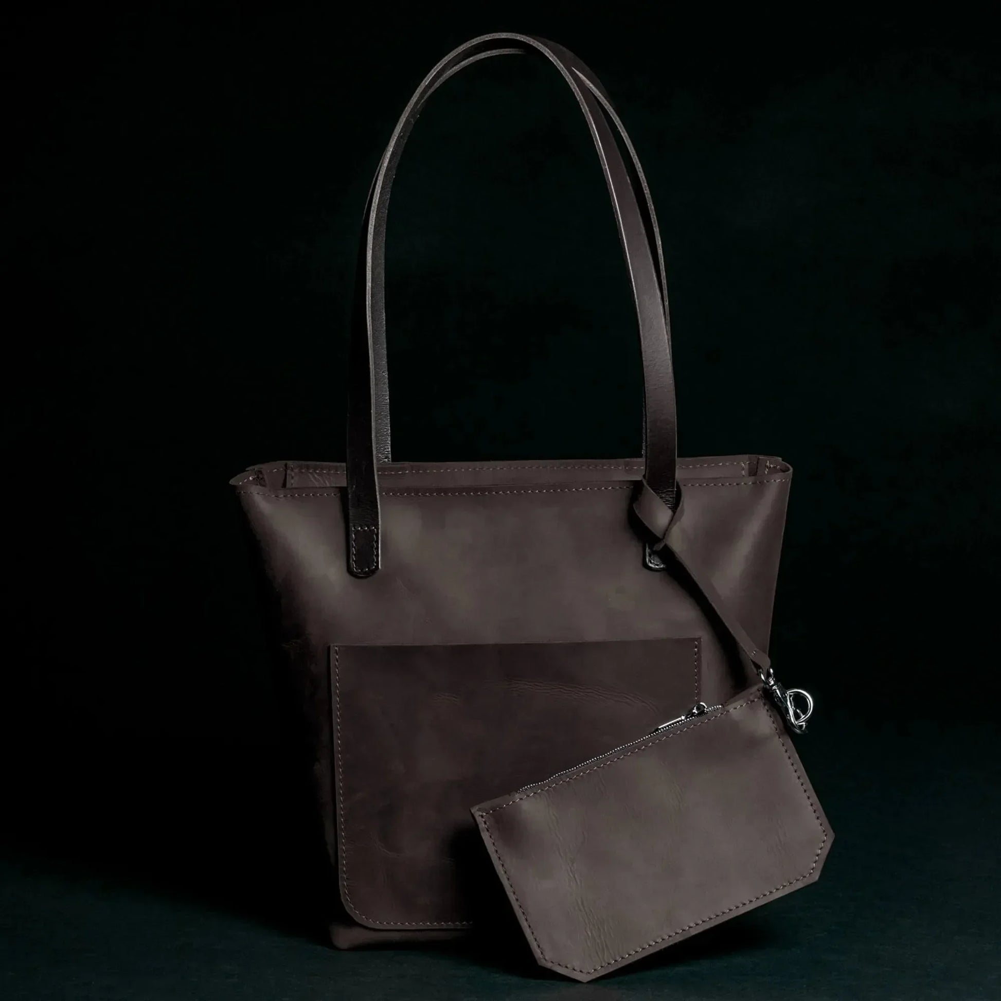 Distressed Cowhide Leather Tote Bag with Removable Pouch