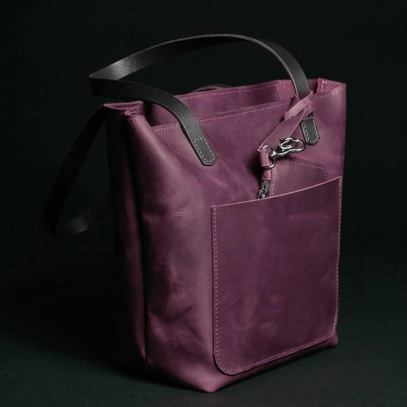Distressed Cowhide Leather Tote Bag with Removable Pouch