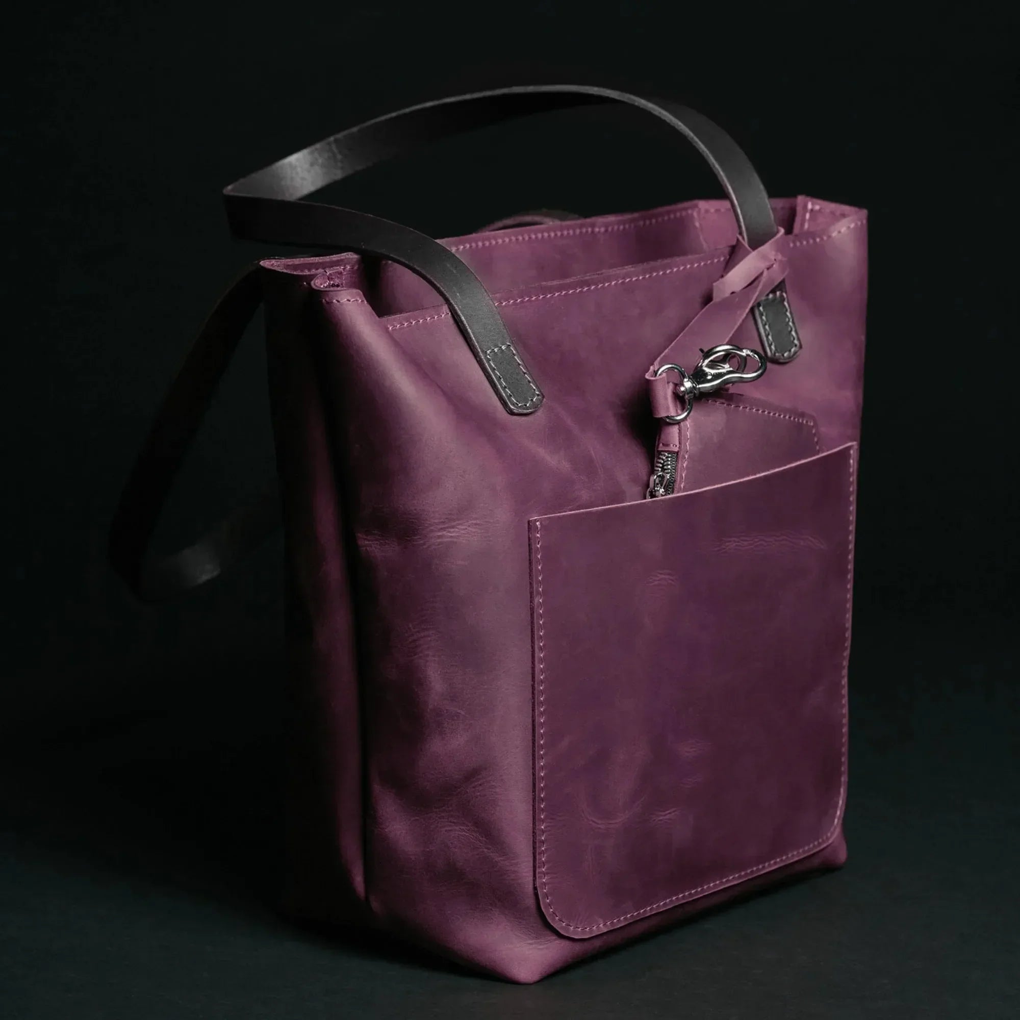 Distressed Cowhide Leather Tote Bag with Removable Pouch