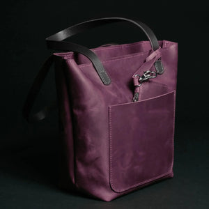 Distressed Cowhide Leather Tote Bag with Removable Pouch