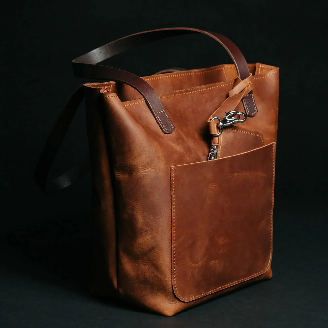 Distressed Cowhide Leather Tote Bag with Removable Pouch