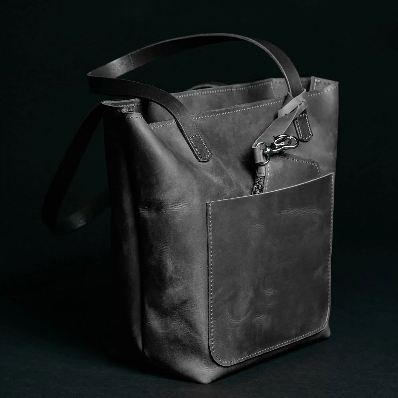 Distressed Cowhide Leather Tote Bag with Removable Pouch