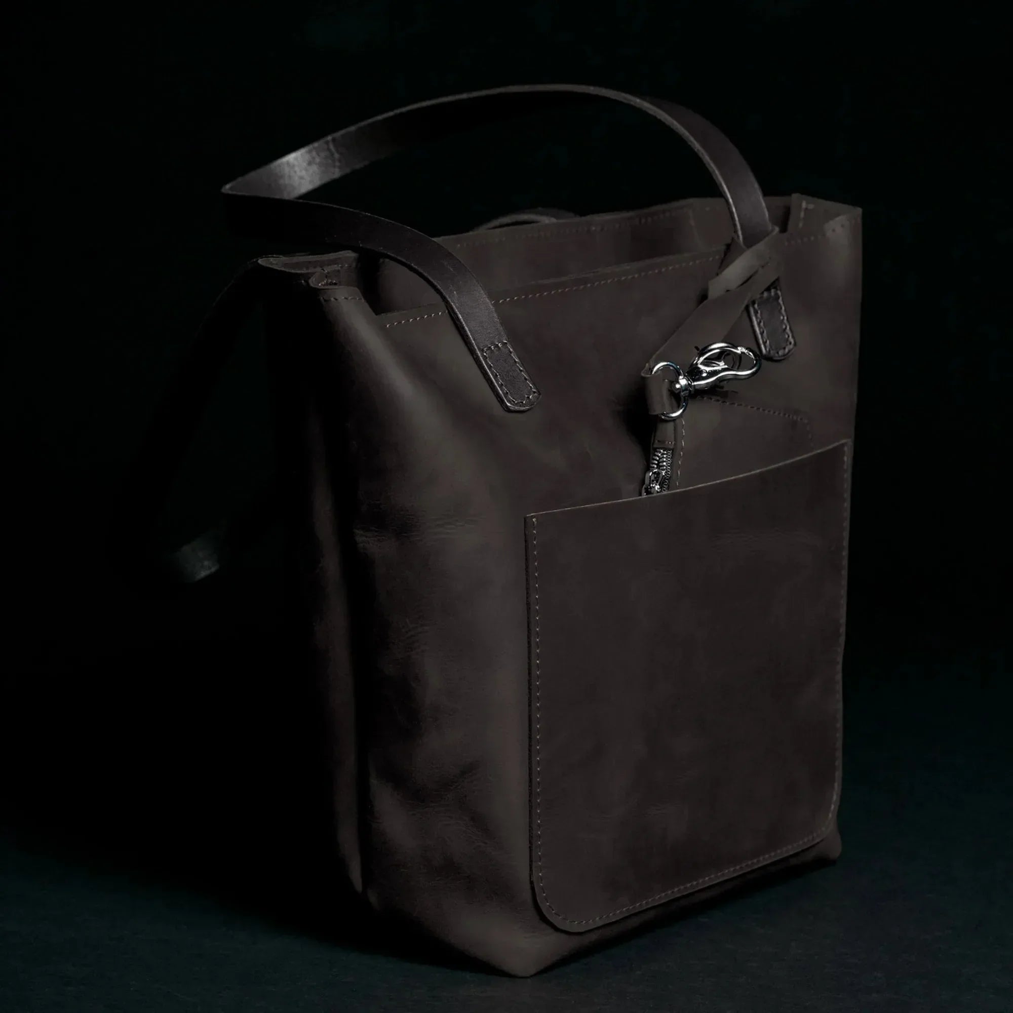 Distressed Cowhide Leather Tote Bag with Removable Pouch