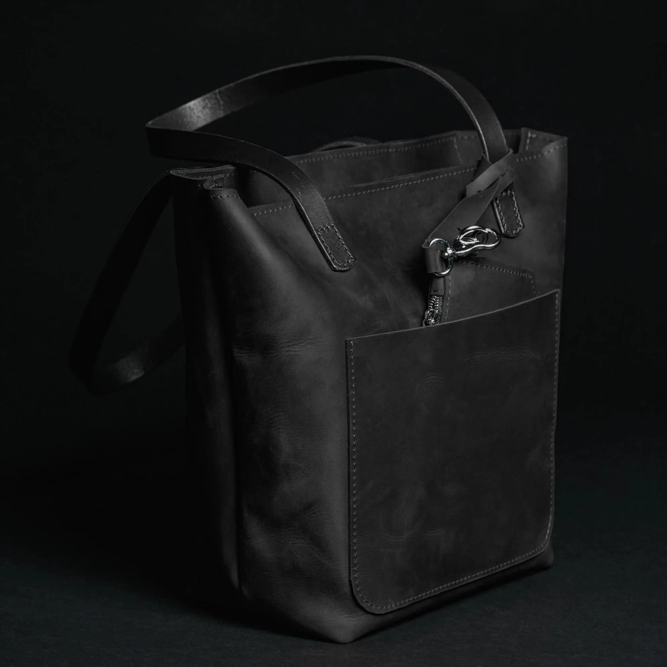 Distressed Leather Tote with pouch | Black - Wenderfarer