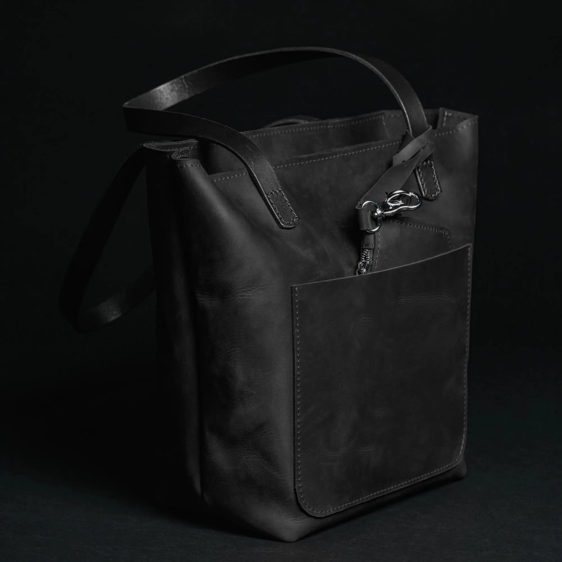 Distressed Leather Tote with pouch | Black - Wenderfarer