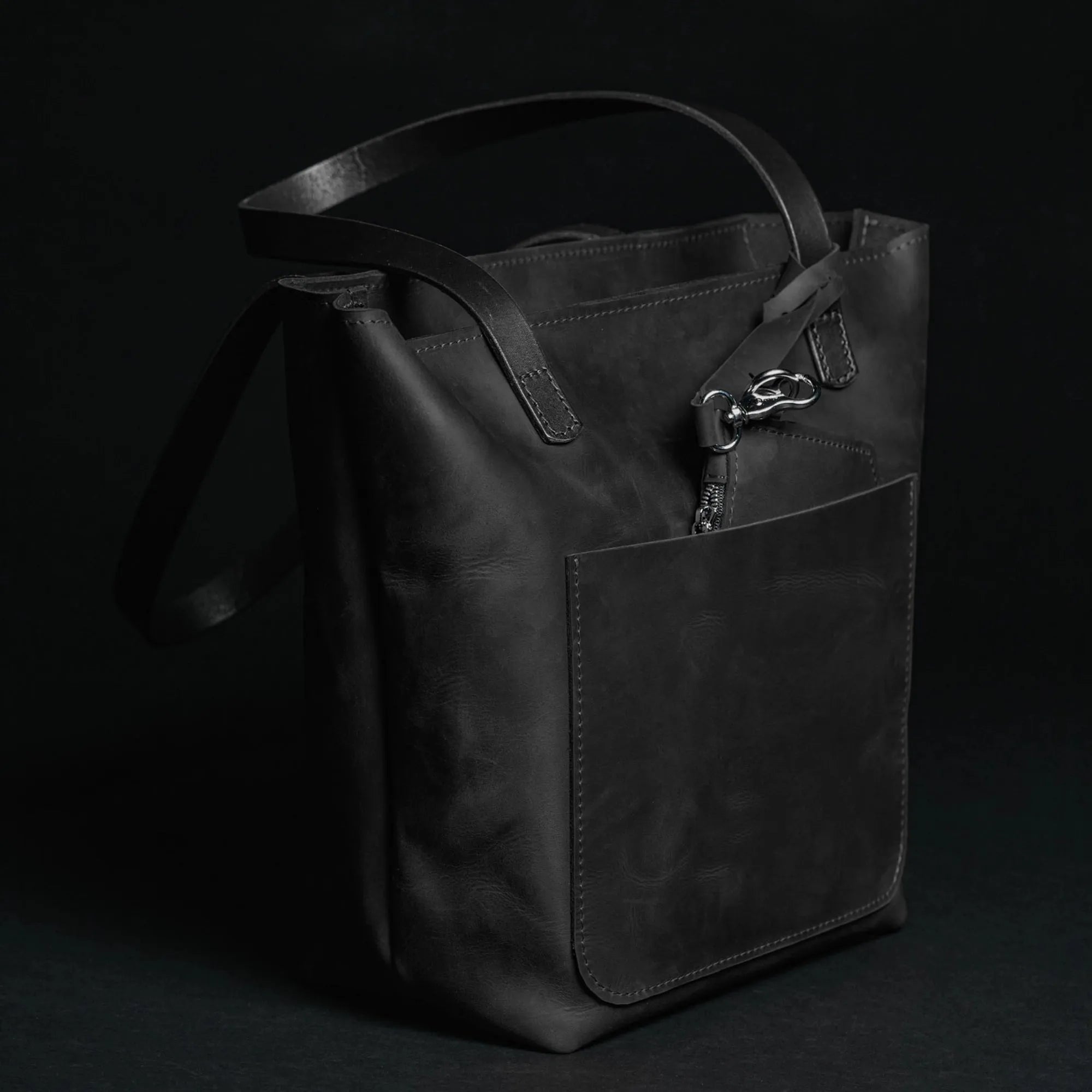 Distressed Leather Tote with pouch | Black - Wenderfarer