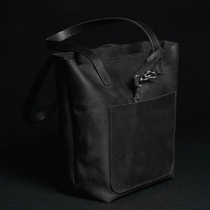 Distressed Leather Tote with pouch | Black - Wenderfarer