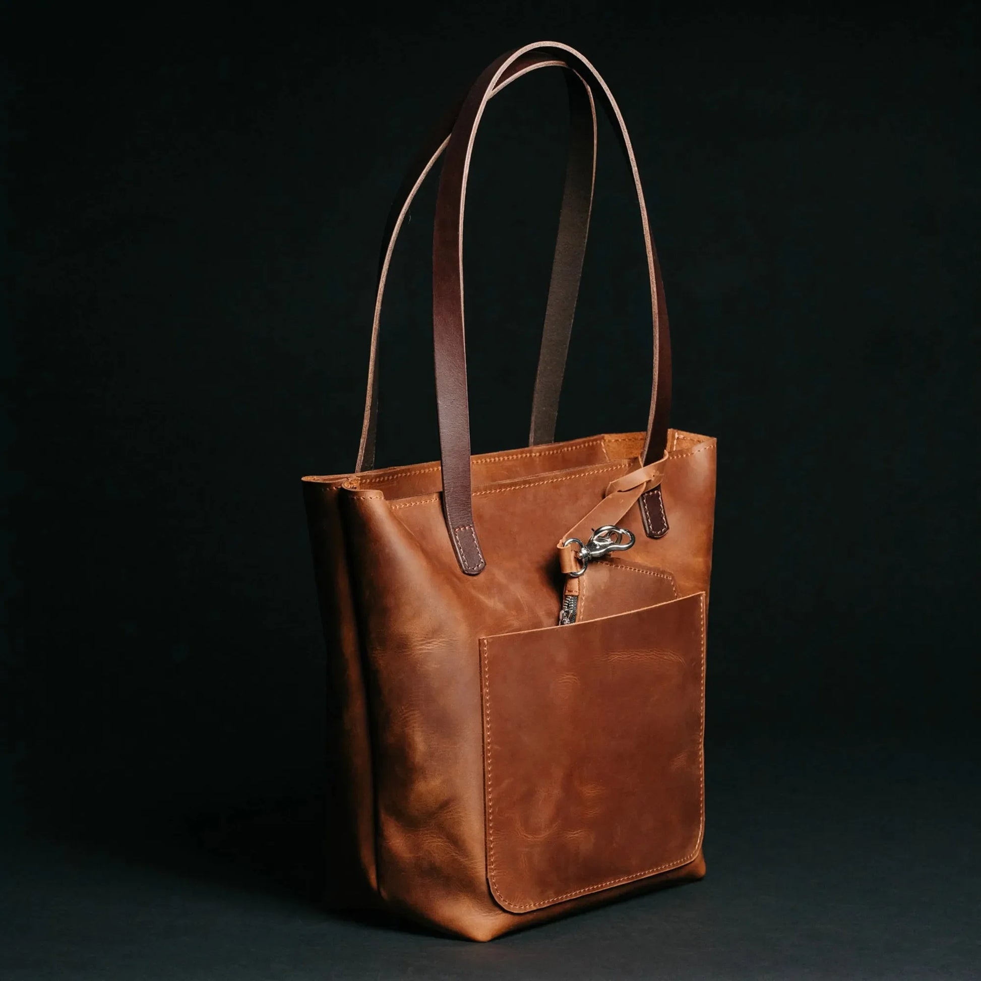 Distressed Cowhide Leather Tote Bag with Removable Pouch