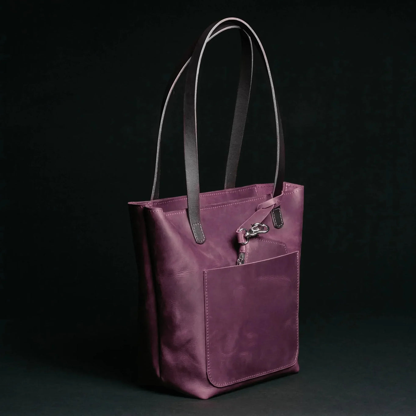 Distressed Cowhide Leather Tote Bag with Removable Pouch
