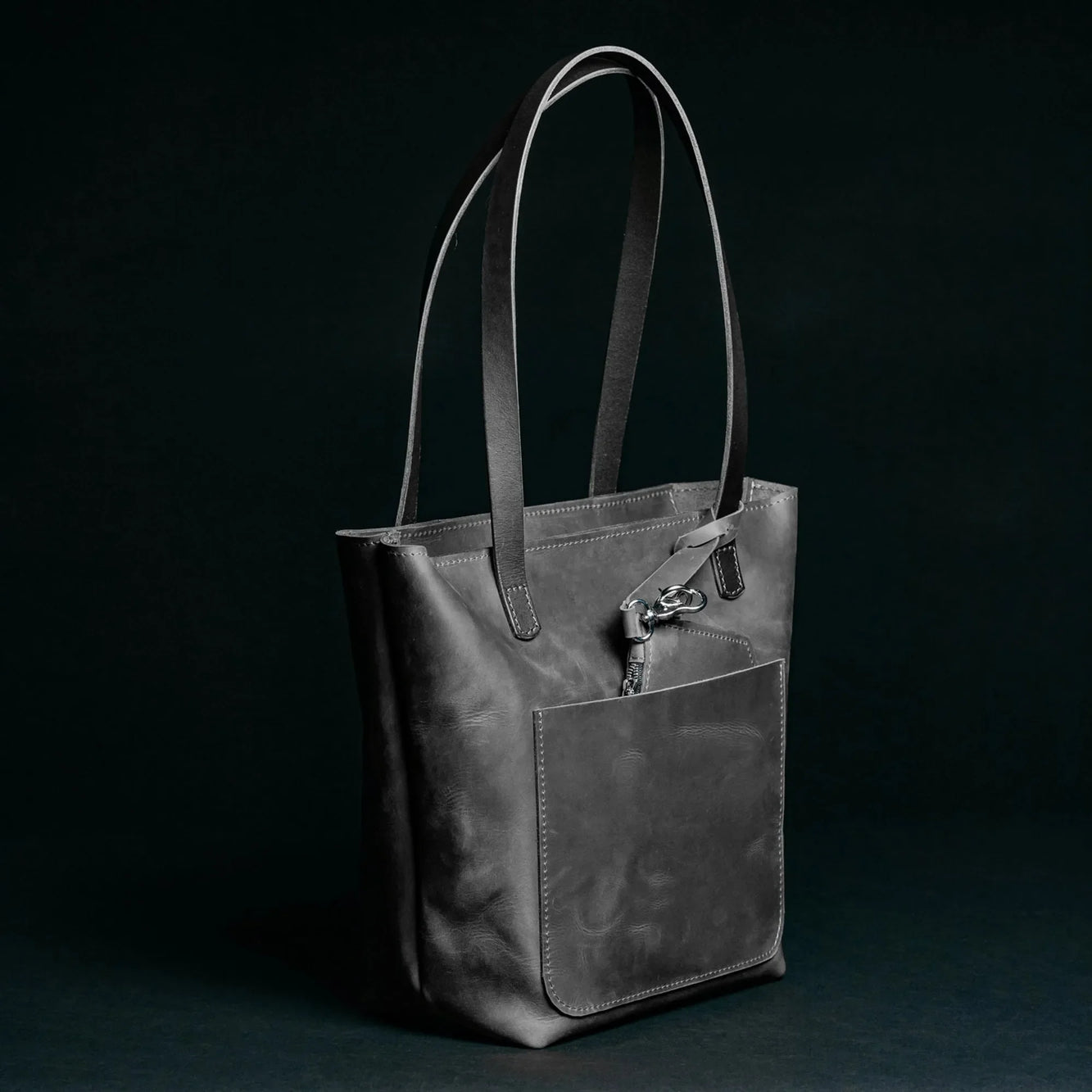 Distressed Cowhide Leather Tote Bag with Removable Pouch