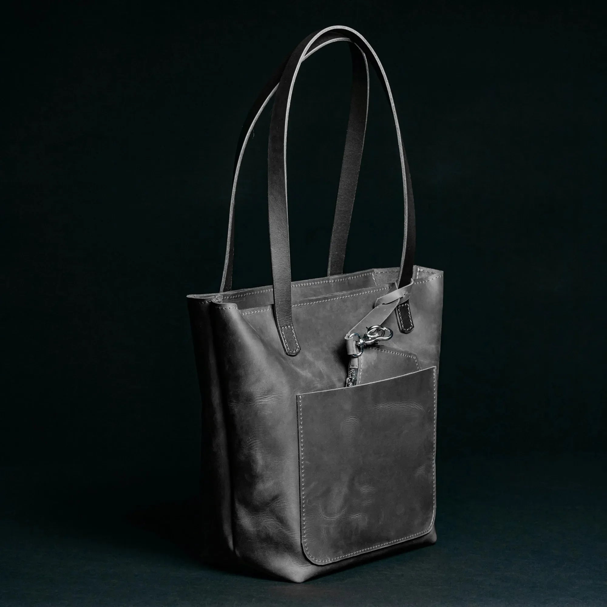 Distressed Cowhide Leather Tote Bag with Removable Pouch