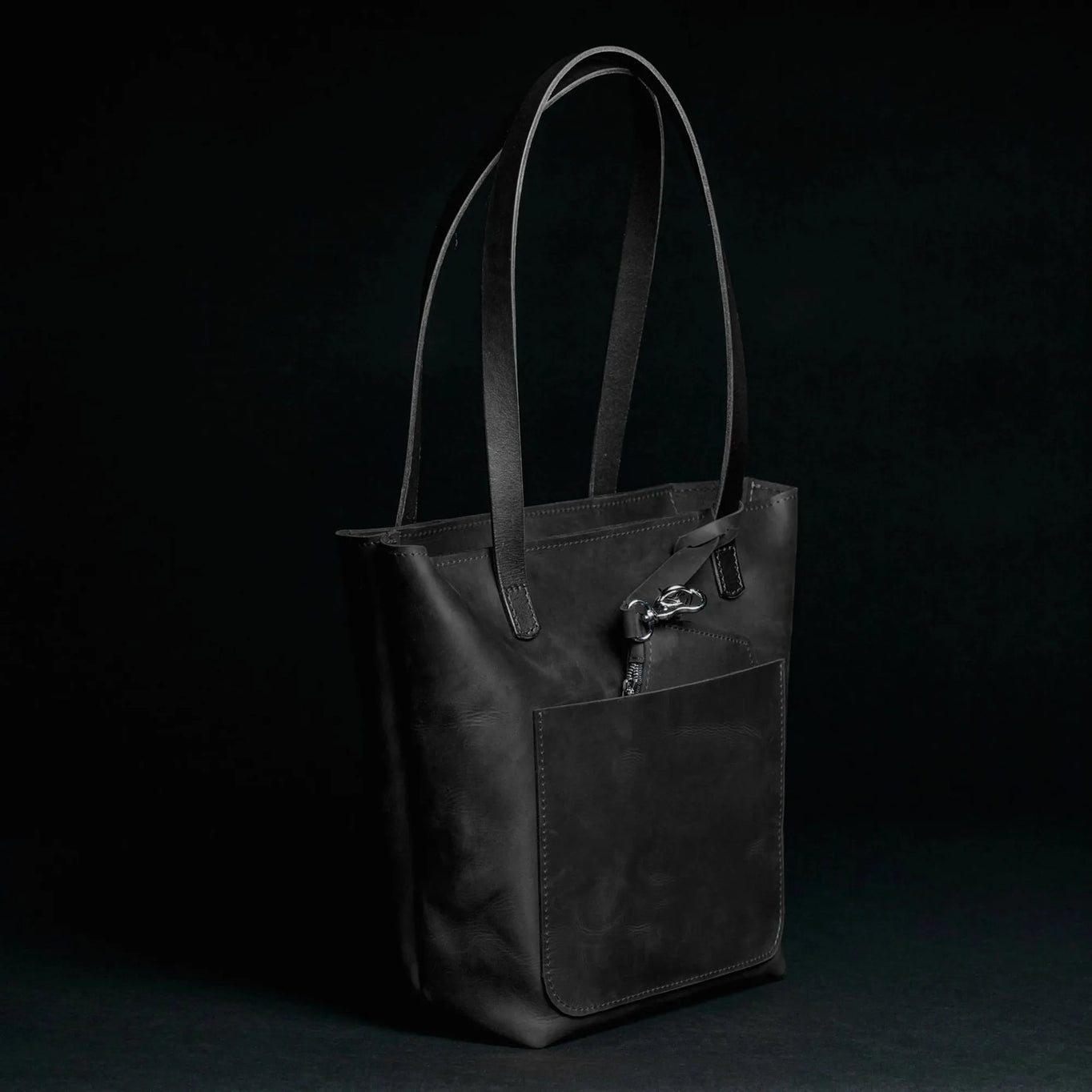 Distressed Leather Tote with pouch | Black - Wenderfarer